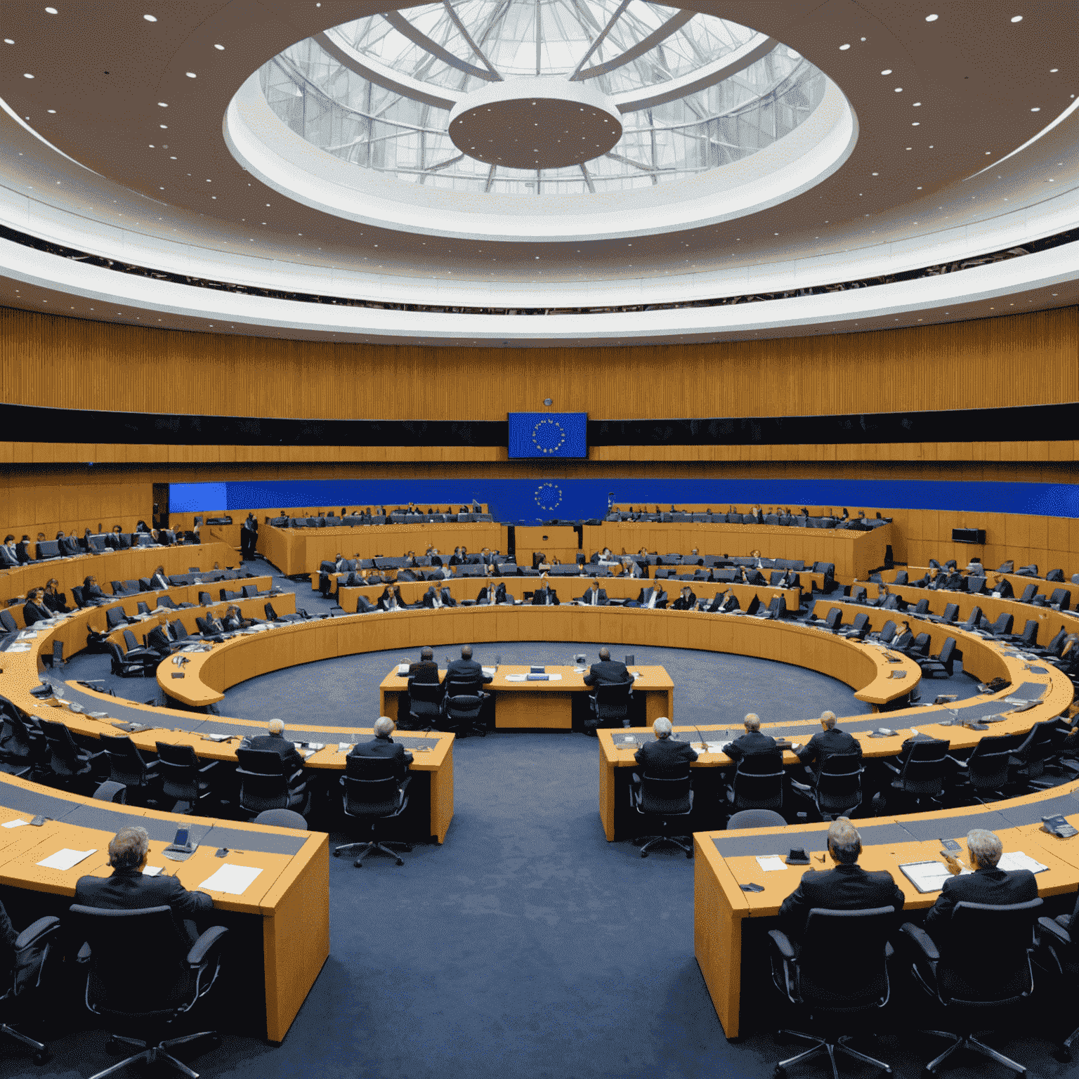 Imagen del Parlamento Europeo con representantes discutiendo nuevas directivas